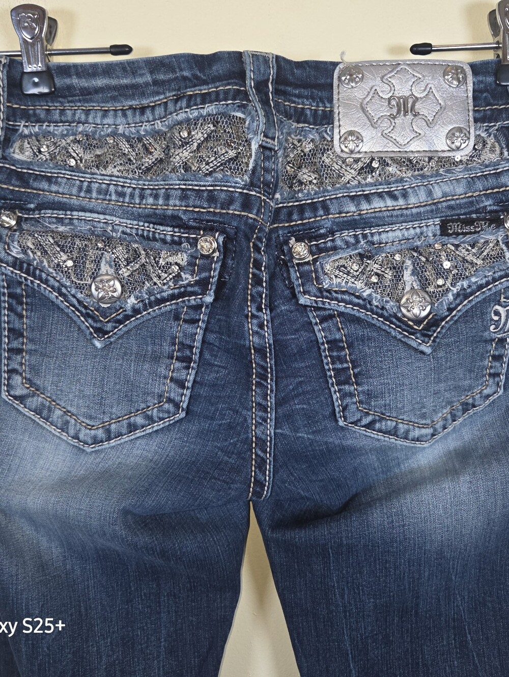 Miss Me Easy Boot Mid Rise Bootcut Jeans Dark Wash Embellished Size 27
